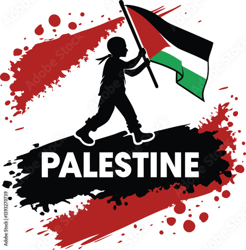 Palestinian Flag Silhouette of an Activist Holding Flag