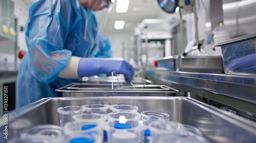 A nurse preparing sterile instruments in a hospital's central sterile supply department. stock image, hd quality, natural look, blog post, health care
