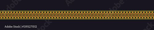 Ukrainian pattern. Ukrainian embroidery. Yellow patterns on a dark background. Wide background stripe