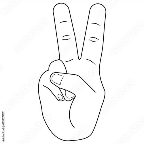 v hand icon, victory or peace line. Simple outline style, vector illustration