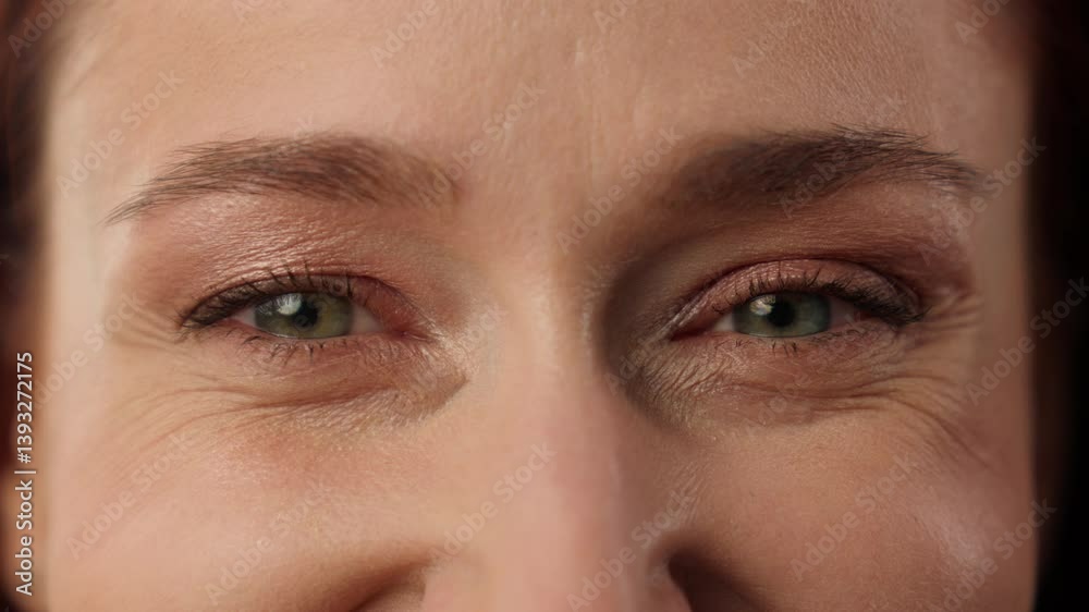 Open eyes woman girl close up face eyelashes blink looking at camera unrecognizable businesswoman female beautiful lady eyesight gaze vision extreme eye opening happy smile business employer portrait