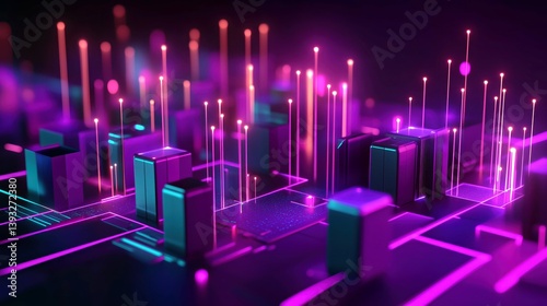 colorful tech-themed digital landscape showcasing advanced circuitry and luminous data streams