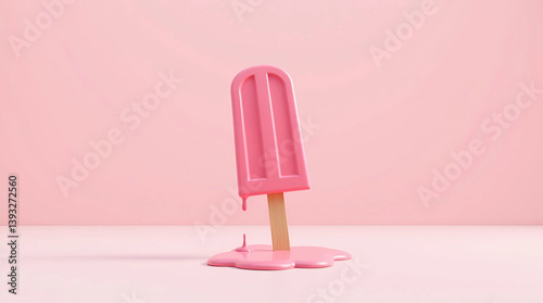Melting Pink Popsicle on a Pink Background