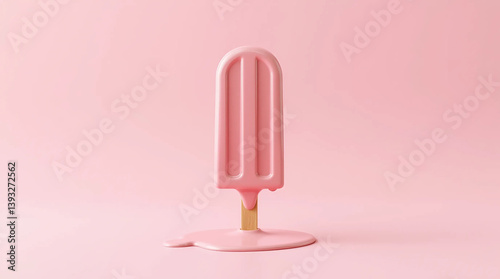 Melting Pink Popsicle on a Pastel Pink Background