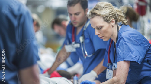 A nurse performing triage in a crowded emergency room.. stock image, hd quality, natural look, blog post, health care