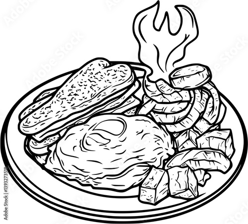 Breakfast Hash Browns coloring book vector design, Breakfast Hash Browns vector graphic
