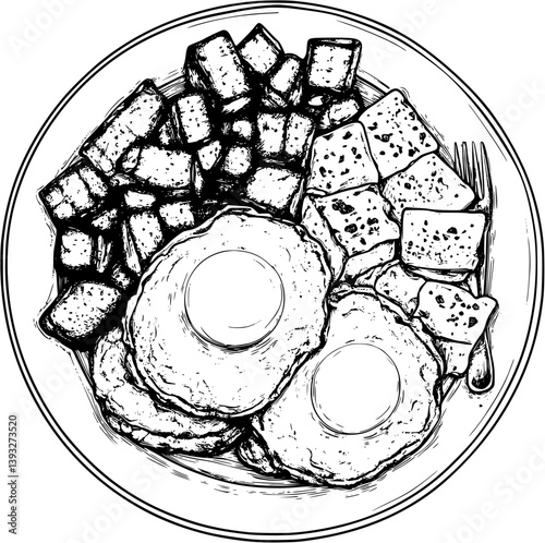 Breakfast Hash Browns coloring book vector design, Breakfast Hash Browns vector image