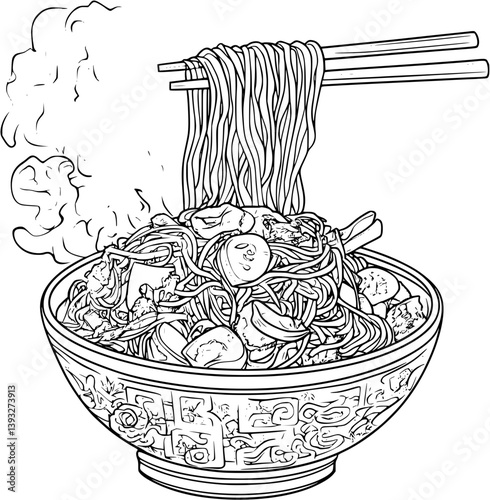 Chow Mein coloring book vector design, Chow Mein vector illustration