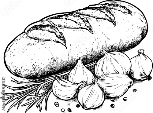 Garlic Bread coloring book vector design, Garlic Bread vector illustration