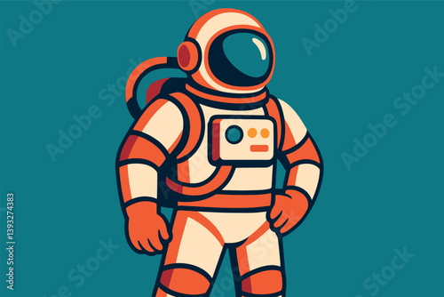 Cartoon astronaut is standing on a blue background