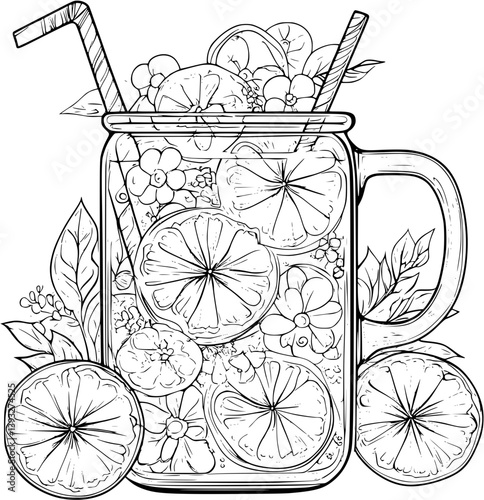 Iced Tea coloring book vector design, Iced Tea illustration art
