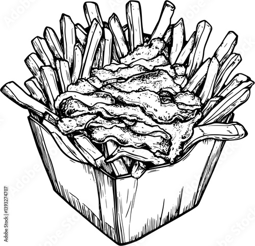 Loaded Bacon Fries coloring book vector design, Loaded Bacon Fries illustration art