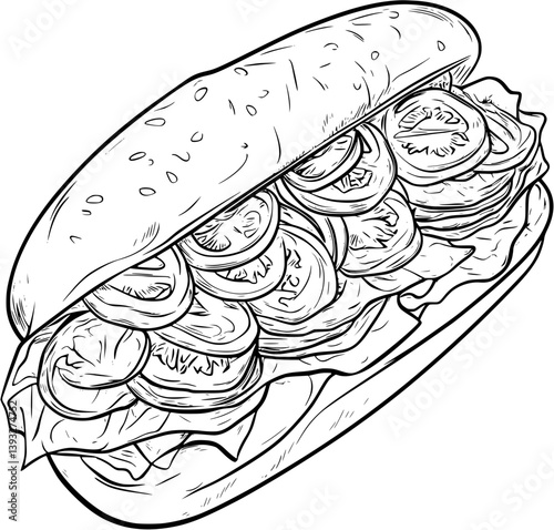 Meatball Sub coloring book vector design, Meatball Sub vector illustration