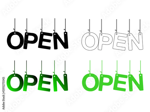 Set icons sign open hanging letters vector editable
Icons inscription open different colors