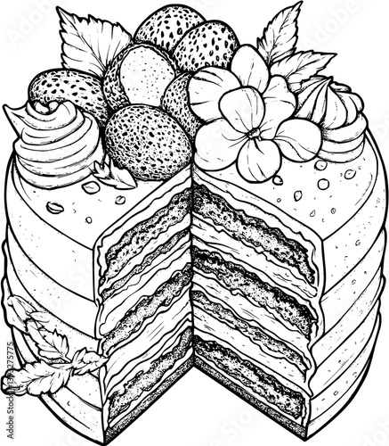 Victoria Sponge Cake coloring book vector design, Victoria Sponge Cake vector image