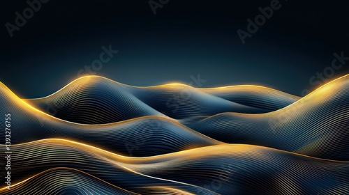 Abstract Golden And Blue Wavy Landscape Illustration photo