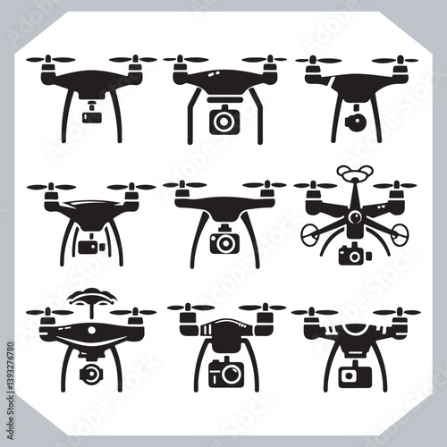 Obraz na płótnie Collection of Drone Silhouettes and Icons in Modern Line Art Style w salonie