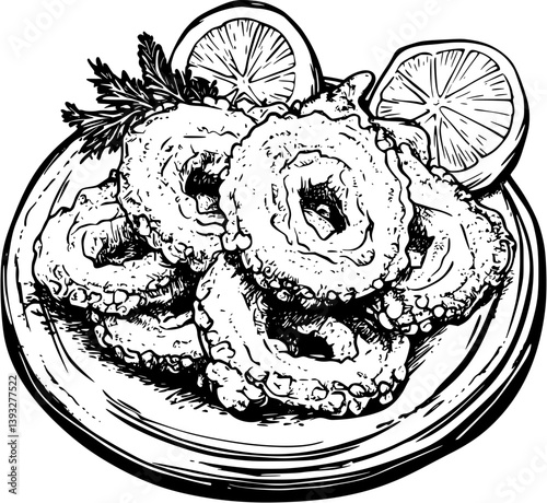 Fried Calamari coloring book vector design, Fried Calamari illustration art