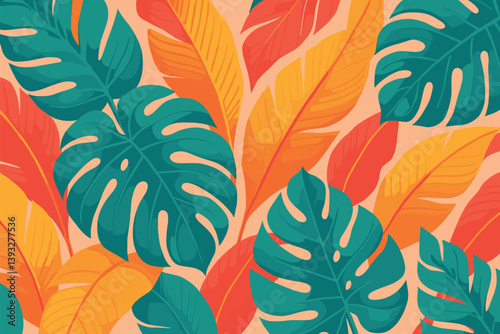 Colorful leafy background with green and orange leaves