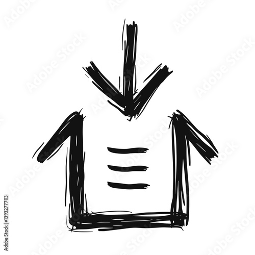 Hand-drawn download icon with arrow and box for UI application with sketch style