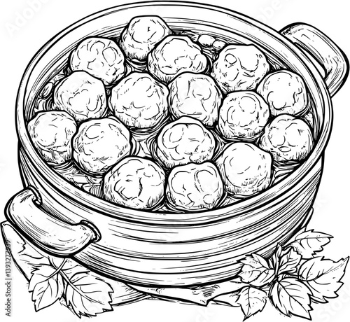 Meatball Stew coloring book vector design, Meatball Stew vector illustration