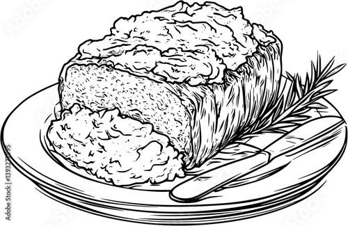 Meatloaf with Mashed Potatoes coloring book vector design, Meatloaf with Mashed Potatoes vector image