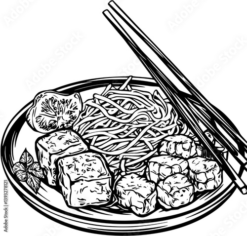 Pad Thai coloring book vector design, Pad Thai vector image