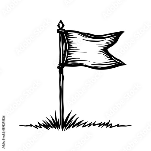 Hand-drawn waving flag icon on pole representing achievement goal or location