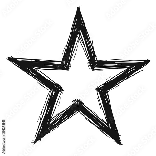 Hand-drawn star icon sketched symbol for rating favorite and bookmark ui
