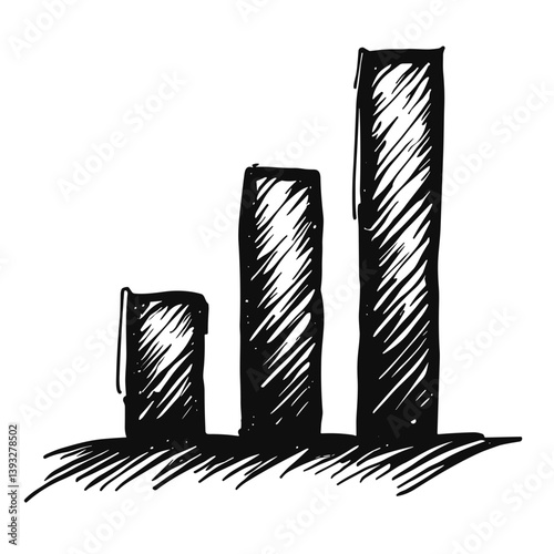 Hand-drawn bar chart icon sketch style for analytics business and reporting ui