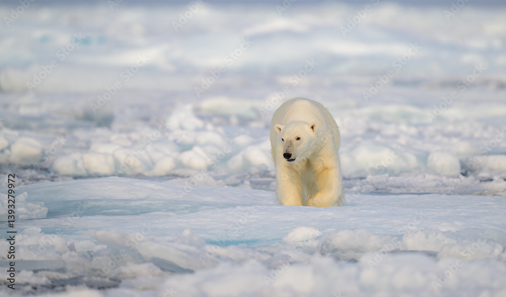 Polar bear (Ursus maritimus) on ice and snow, Svalbard, Norway