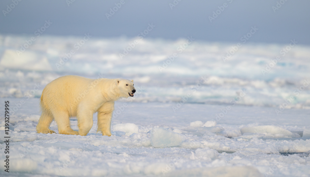 Polar bear (Ursus maritimus) on ice and snow, Svalbard, Norway