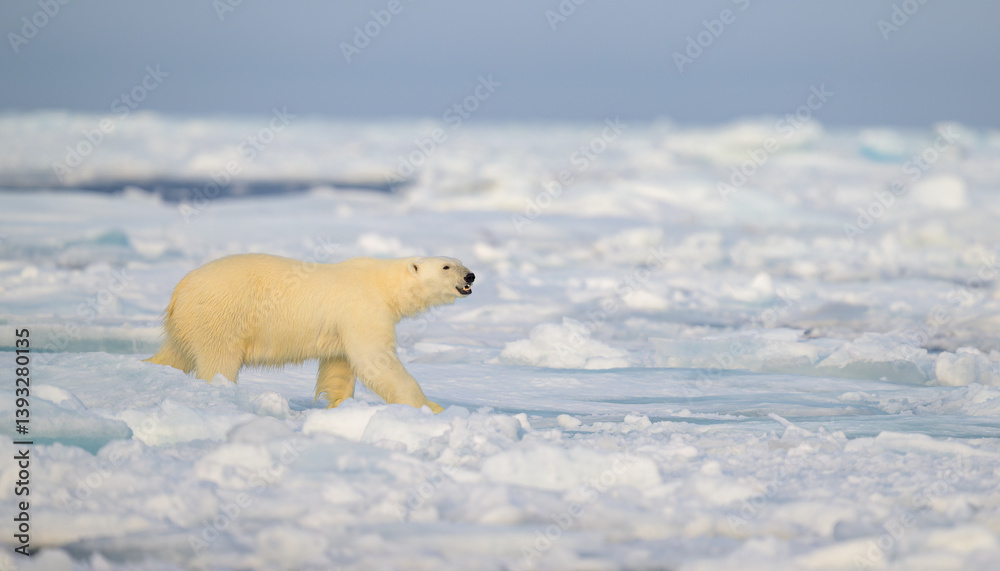 Polar bear (Ursus maritimus) on ice and snow, Svalbard, Norway