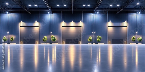 Modern Warehouse Exterior Night Lighting Large Doors