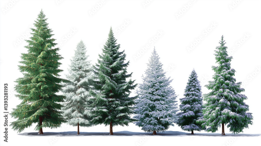 Fototapeta premium Snow covered pine trees isolated on transparent background