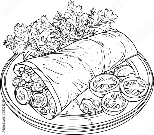 Fajita Wrap coloring book vector design, Fajita Wrap illustration art