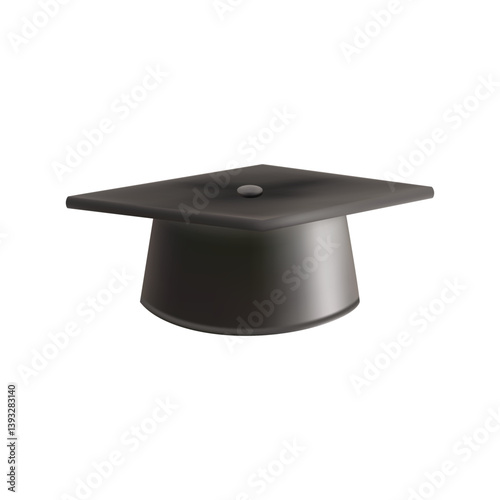 Realistic Black graduate cap. 3D Graduation Doctoral hat.