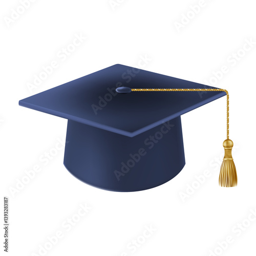 Realistic Blue graduate cap. 3D Graduation Doctoral hat.