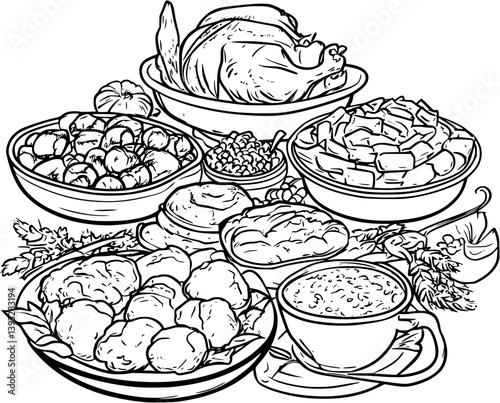 Southern Comfort Foods coloring book vector design, Southern Comfort Foods vector graphic