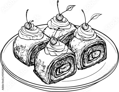 Swiss Roll coloring book vector design, Swiss Roll illustration art