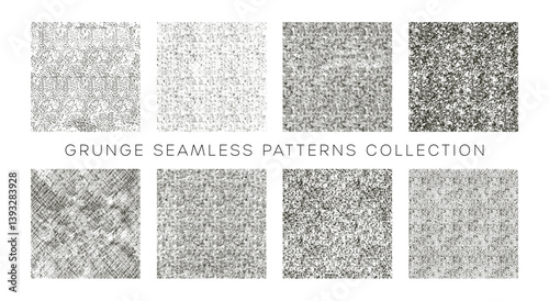 Vector Illustration of Seamless Grunge Background Patterns Collection Featuring Various Monochrome Designs in High Detail