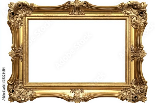 Ornate golden picture frame with detailed carvings and white center
