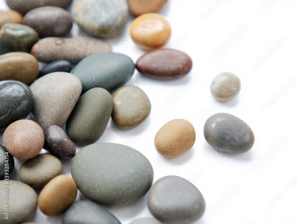 Many Smooth Stones from Riverbed, Flat Lay Arrangement Many Smooth Stones from Riverbed, Flat Lay Arrangement