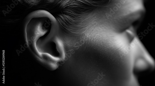 Woman ear closeup, ear macro photo.Deafness concept
