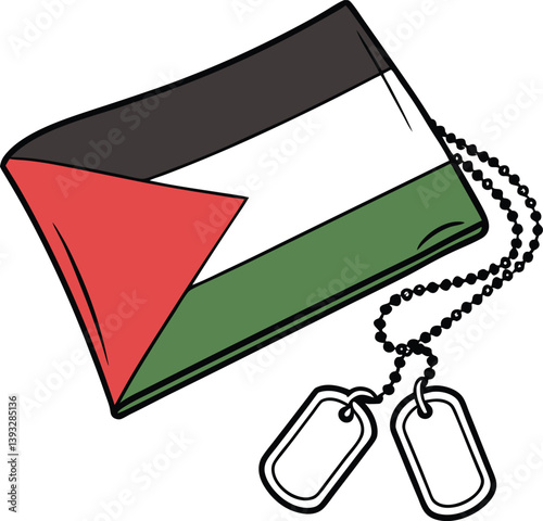 Illustration of a Wallet Decorated with a Chain and Palestine flag