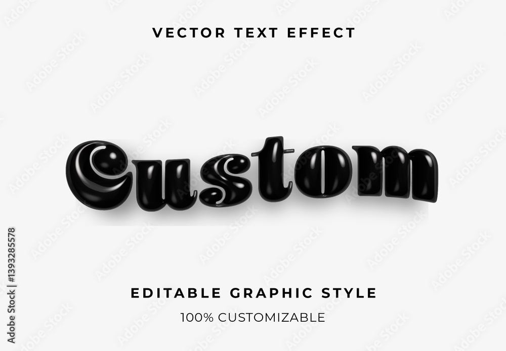 Black Glossy 3D Chubby Cartoon Font Rounded Bold Text Effect Stock ...