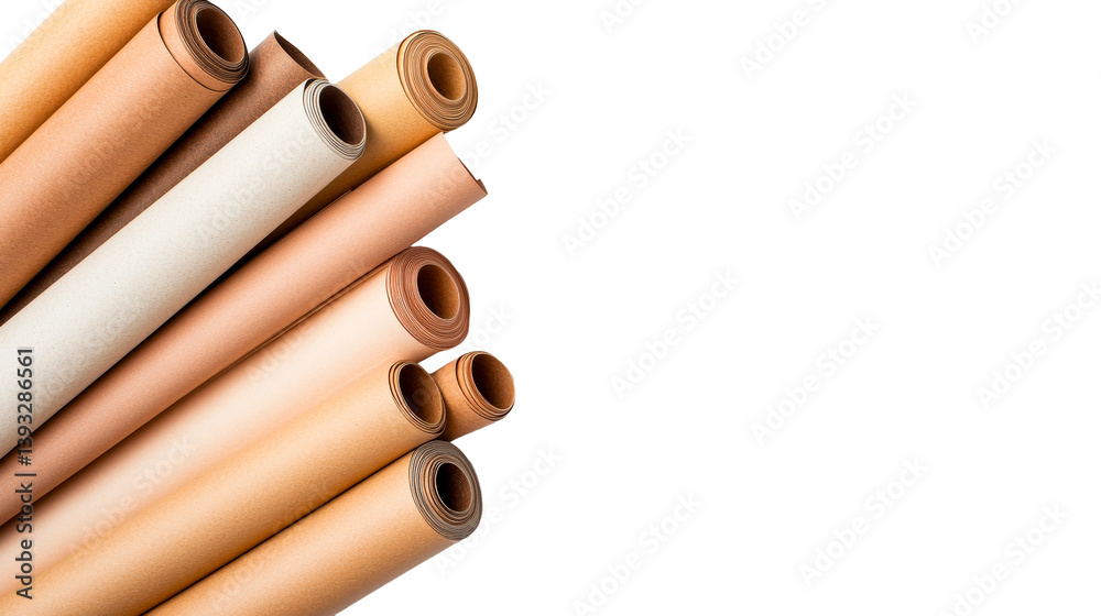 Brown paper rolls, various pastel tones, black background, cut out transparent Brown paper rolls, various pastel tones, black background, cut out transparent
