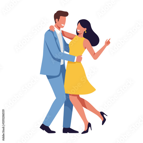 Dancing couple in joyful pose, flat design vector illustration showcasing love and happiness