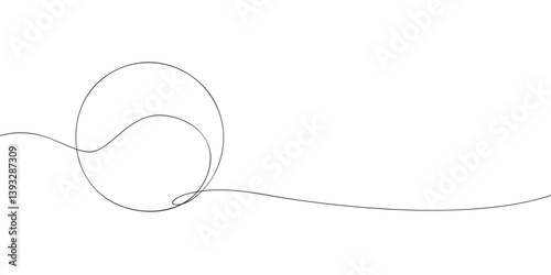 A simple continuous line drawing of a tennis ball, representing sports, movement, and competition in a modern and artistic minimalist style.