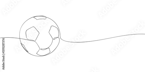 Minimalist one-line drawing of a soccer ball, representing sports, teamwork, competition, and recreation in a simple and modern artistic style.